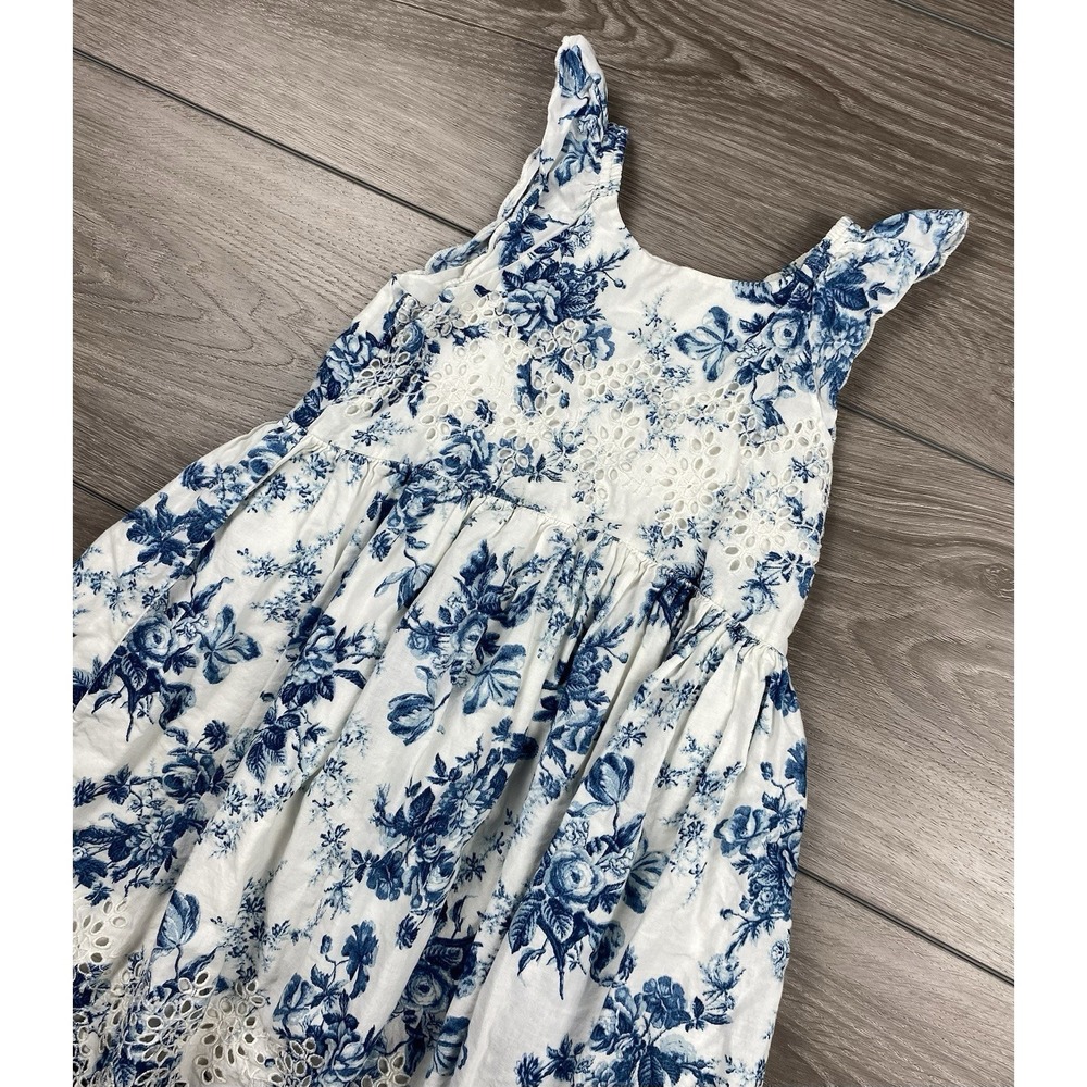 Gap × LoveShackFancy Toddler Blue Floral Eyelet Dress Girls‎ Size 5 years